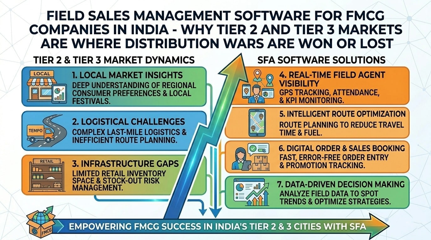 Field sales tracking app and sales person tracking app helping FMCG companies in India manage field teams and improve distribution in tier 2 and tier 3 markets